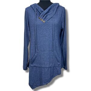 Lightweight Hooded Long Sleeve Top Button Detail Sz Large Women’s Blue
